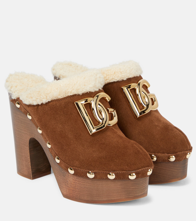 DOLCE & GABBANA LOGO SUEDE PLATFORM CLOGS