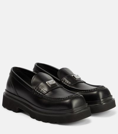 Dolce & Gabbana City Trek Logo Leather Loafers In Black