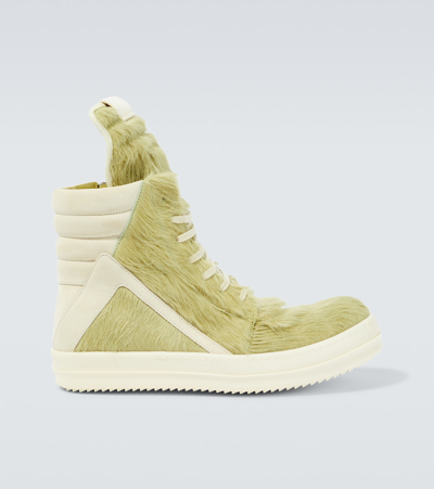 Rick Owens Geobasket Calf Hair High-top Sneakers In 9211 Dirty Acid/milk