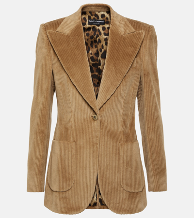 Dolce & Gabbana Single-breasted Corduroy Blazer In Beige