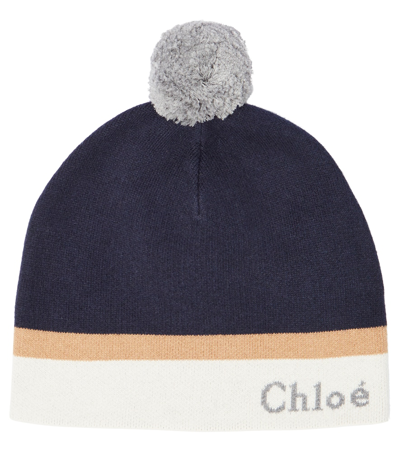 Chloé Kids' Logo Cotton And Wool Beanie In Multicoloured
