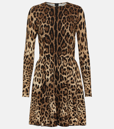 Dolce & Gabbana Leopard-print Mini Dress In Brown