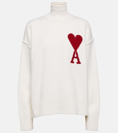 Ami Alexandre Mattiussi Ami De Caur Wool Turtleneck Sweater In White