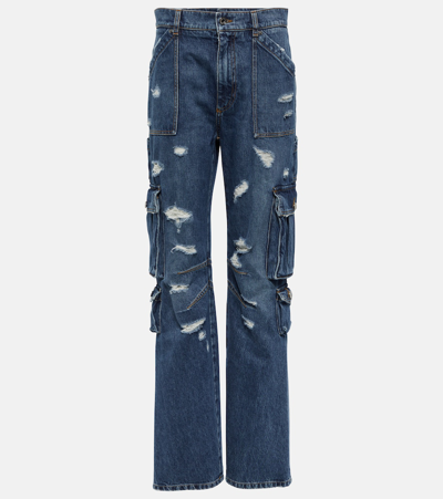 Dolce & Gabbana Distressed High-rise Cargo Jeans In Blue