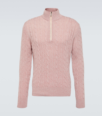 Loro Piana Cable-knit Cashmere Half-zip Sweater In Pink