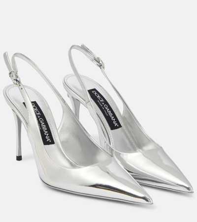 Dolce & Gabbana Lollo Mirrored Leather Slingback Pumps In Silver
