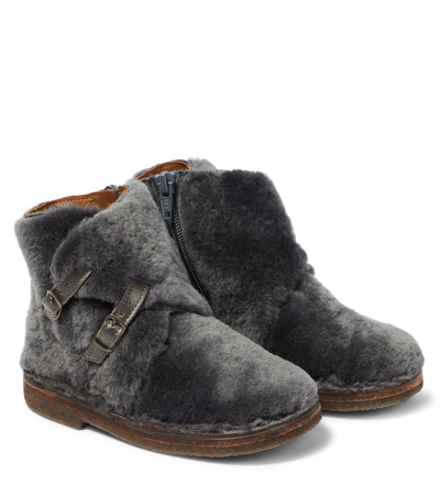 Pèpè Kids' Shearling Ankle Boots In Brown
