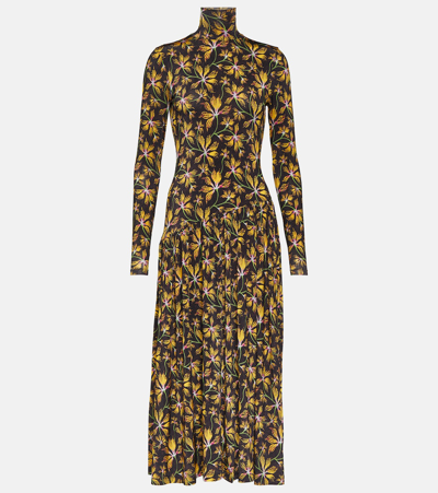 Ulla Johnson Fernanda Floral Pleated Asymmetric Midi Dress In Maple