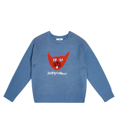 Jellymallow Kids' Cat Cotton And Wool Jumper In Blue
