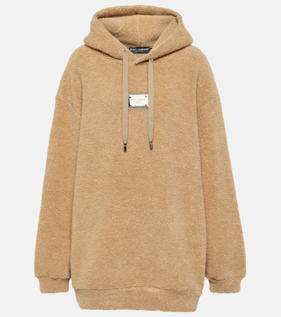 Dolce & Gabbana Logo Teddy Hoodie In Beige