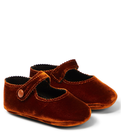 Pèpè Baby Velvet Ballet Flats In Orange