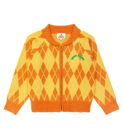 Jellymallow Kids' Argyle Zip-up Sweater In Brown
