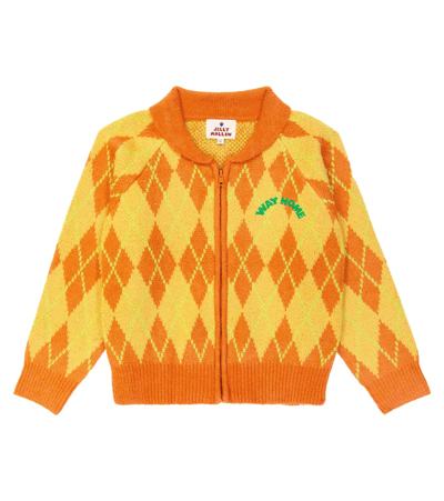 Jellymallow Kids' Argyle Zip-up Jumper In Brown