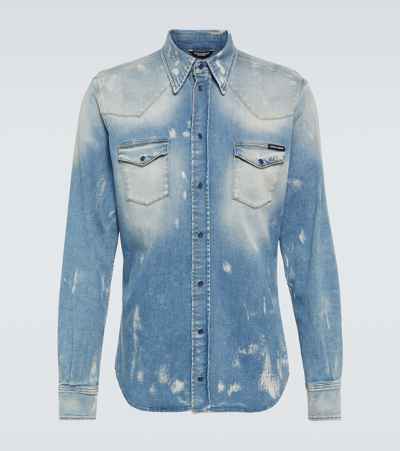 Dolce & Gabbana Distressed Denim Shirt In Blue