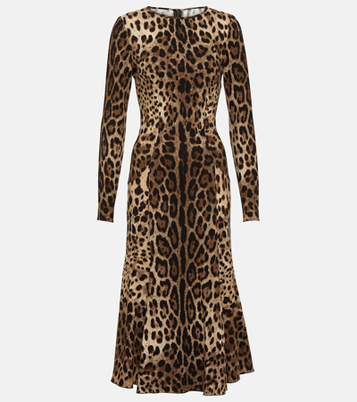 Dolce & Gabbana Leopard-print Jersey Midi Dress In Multicoloured