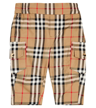 Burberry Babies' Vintage Check Cotton Cargo Trousers In Archive Beige Check