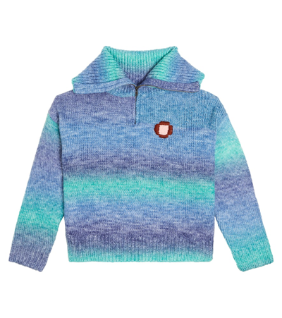 Jellymallow Kids' Flower Half-zip Sweater In Blue