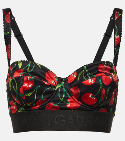 Dolce & Gabbana Cherry-print Logo-underband Bra In Black