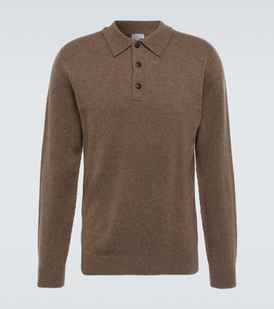 Sunspel Lambswool Long-sleeved Polo Shirt In Brown