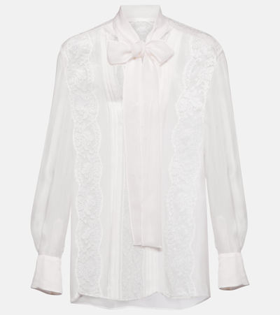 Dolce & Gabbana Lace-trimmed Silk-blend Blouse In White