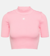 COURRÈGES RIBBED-KNIT CROPPED SWEATER