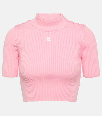 Courrèges Ribbed-knit Cropped Sweater In Pink