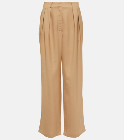 The Frankie Shop Tansy Pleated Twill Wide-leg Pants In Brown