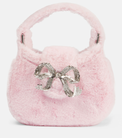 Self-portrait The Bow Micro Faux Fur Tote Bag In Pink