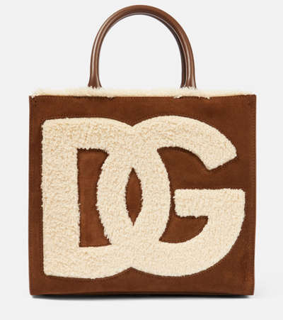 Dolce & Gabbana Dg Daily Mini Suede Tote Bag In Camel
