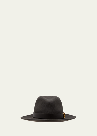 Valentino Garavani V-logo Wool Fedora In Fondant Ebano