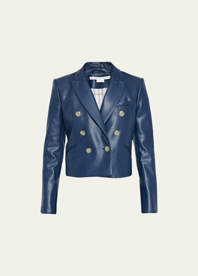 Veronica Beard Nevis Tailored Faux-leather Jacket In Dark Slate