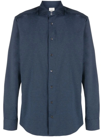 Traiano Milano Ribbed Longsleeved Shirt In Blue