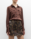 DEREK LAM 10 CROSBY LORENA SATIN BUTTON-FRONT BLOUSE