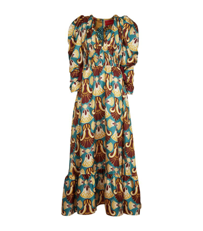 La Doublej Silk Printed Biennale Dress In Dendera Light Blue