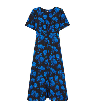 The Kooples Dots And Roses Midi Dress In Black/ Blue