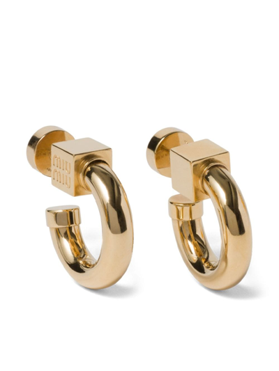 Miu Miu Logo-engraved Hoop Earrings In Gold