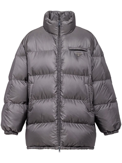 Prada Triangle-logo Padded Coat In Grau