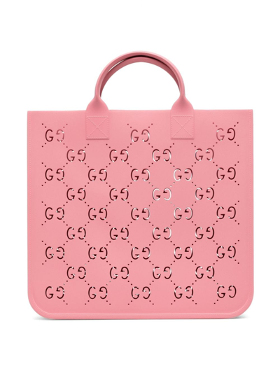 Gucci Kids' Cut-out Gg-motif Tote Bag In Pink