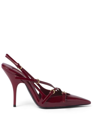 Miu Miu Patent Leather Slingbacks With Buckles In Crimson