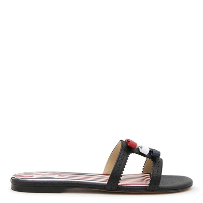 Thom Browne Bow-detailed Pebbled-leather Sandals In Black