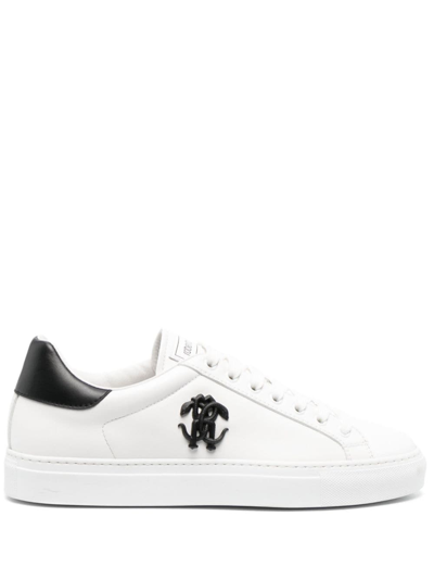 Roberto Cavalli Logo-plaque Leather Sneakers In White