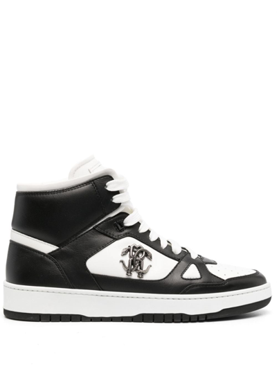 Roberto Cavalli Logo-plaque Leather Sneakers In White