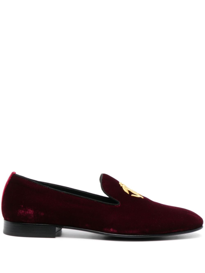 Roberto Cavalli Logo-plaque Velvet-finish Loafers In Red