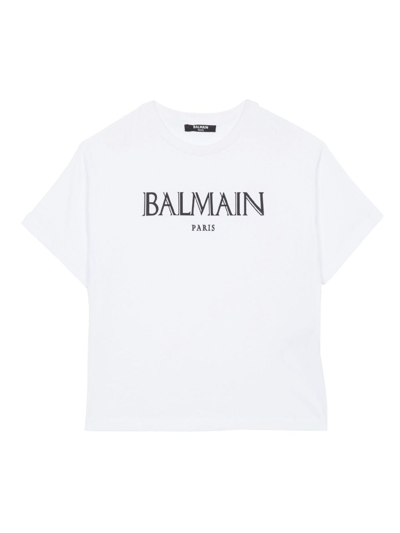 Balmain Kids' Roman Logo-print T-shirt In White