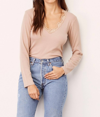 Lna Naiomi Lace Long Sleeve In Nude In Brown