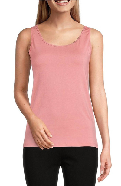 Multiples Knit Double Scoop Neck Sleeveless Fitted Tank Top In Dusty Pink