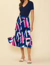 Skies Are Blue Geo Pleat Midi Skirt In Navy Hyper Pink In Multi