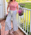 Pol Contrast Knit Culottes In Dove Gray In Multi