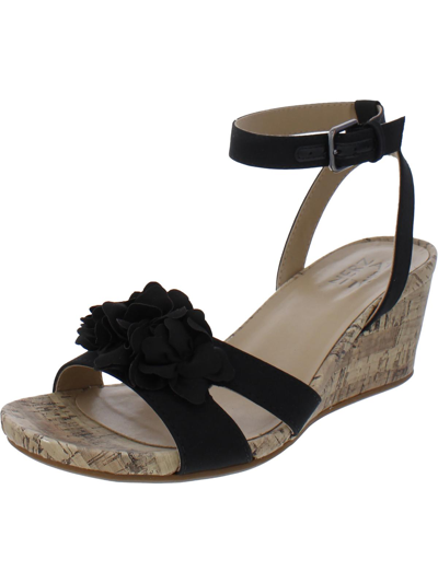 Naturalizer Areda-flower Womens Ankle Strap Espadrille Wedge Sandals In Black