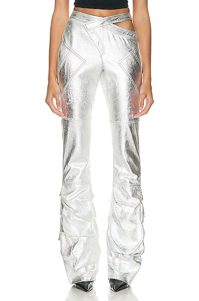 Andreädamo Wet Leather Pleat Trouser In Silver